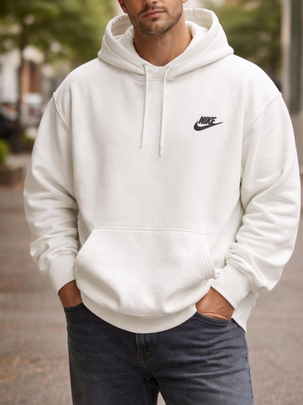 Nike White Club Fleece Pullover Sweatshirt Hoodie Mens XXL Swoosh Logo Casual
